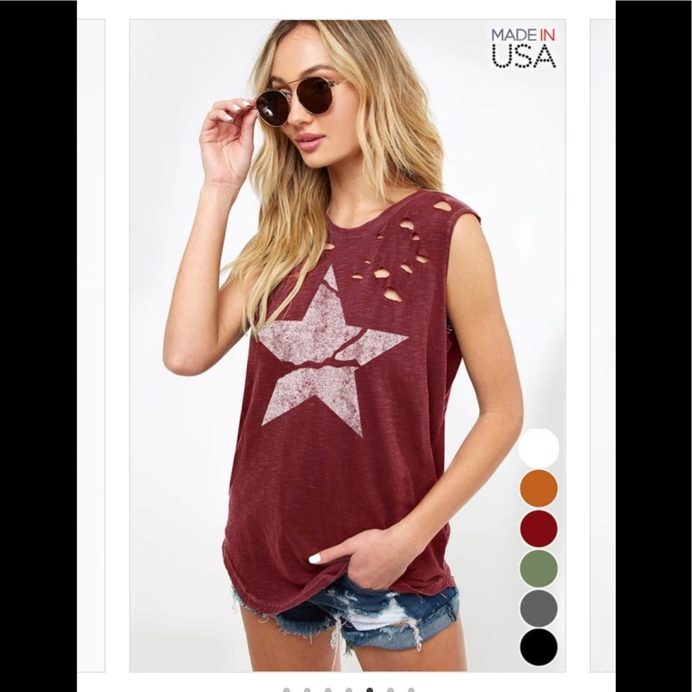 Distressed Tank Top - Color Merlot